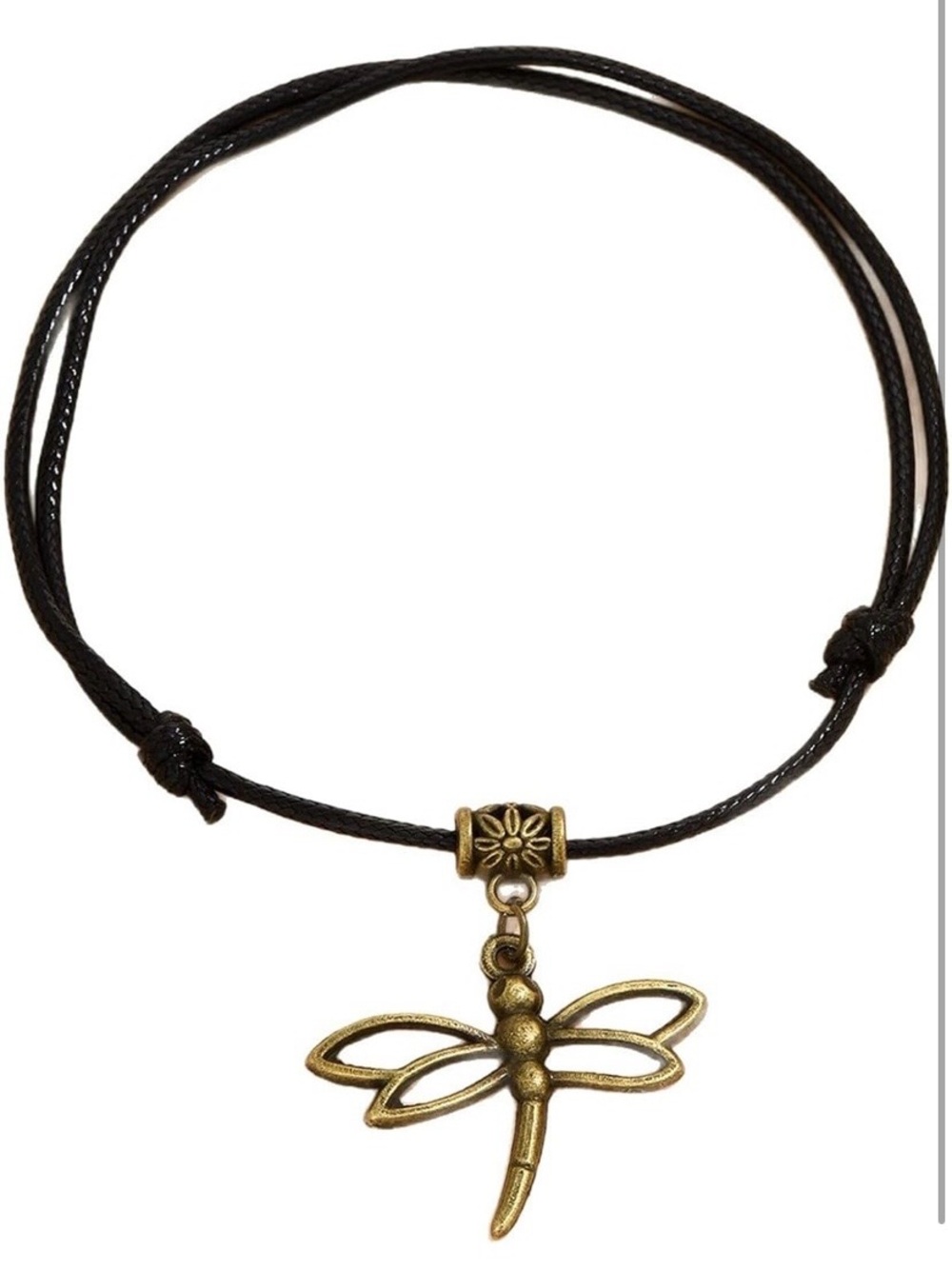 Dragonfly Charm Cord Bracelet - Black and Antique Gold Bronze - Picture 6 of 6